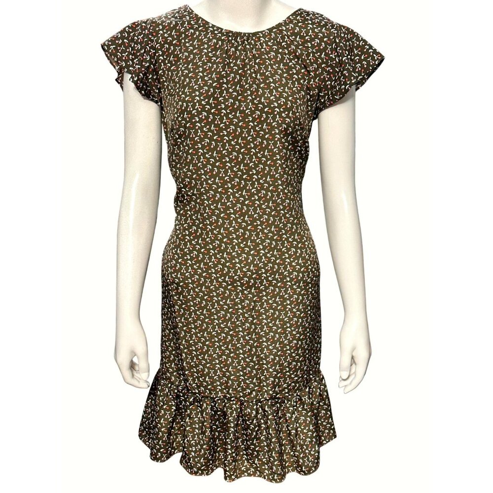 CCC Vintage Style Floral Print Dress Ruffle Hem Cap Sleeves Lightweight V Neck B